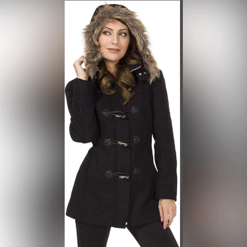 Alpine Swiss Duffy Women’s‎ Wool Coat With Fur Lined Hood Size Large